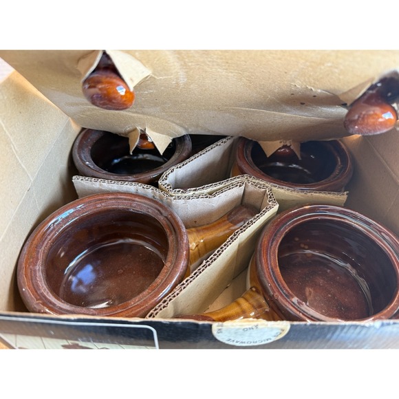 Vintage Brittany Stoneware Set Of 4 Onion Soup lid & bowls No.983